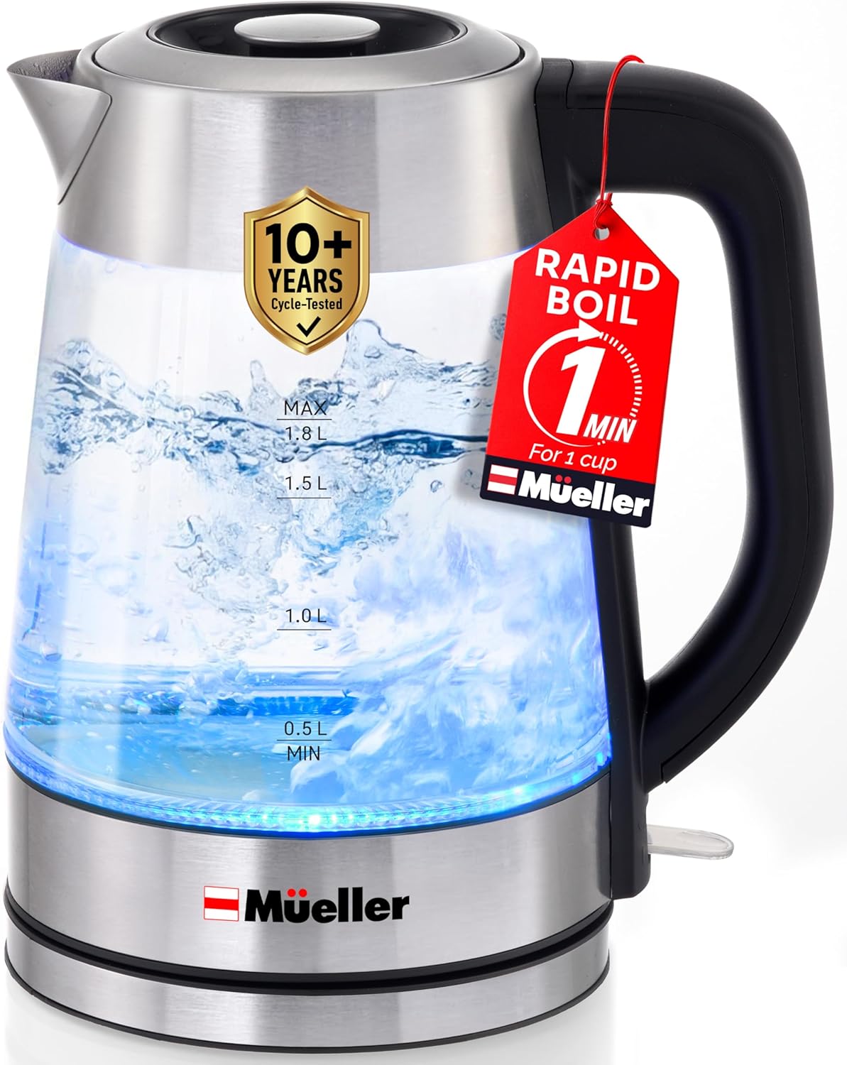Mueller 1.8L borosilicate glass electric kettle