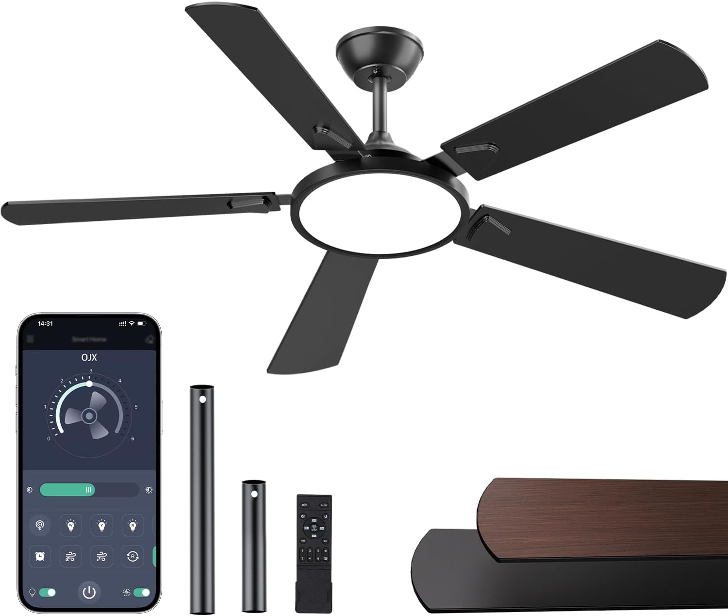 OJX 52-inch ceiling fan with light and remote
