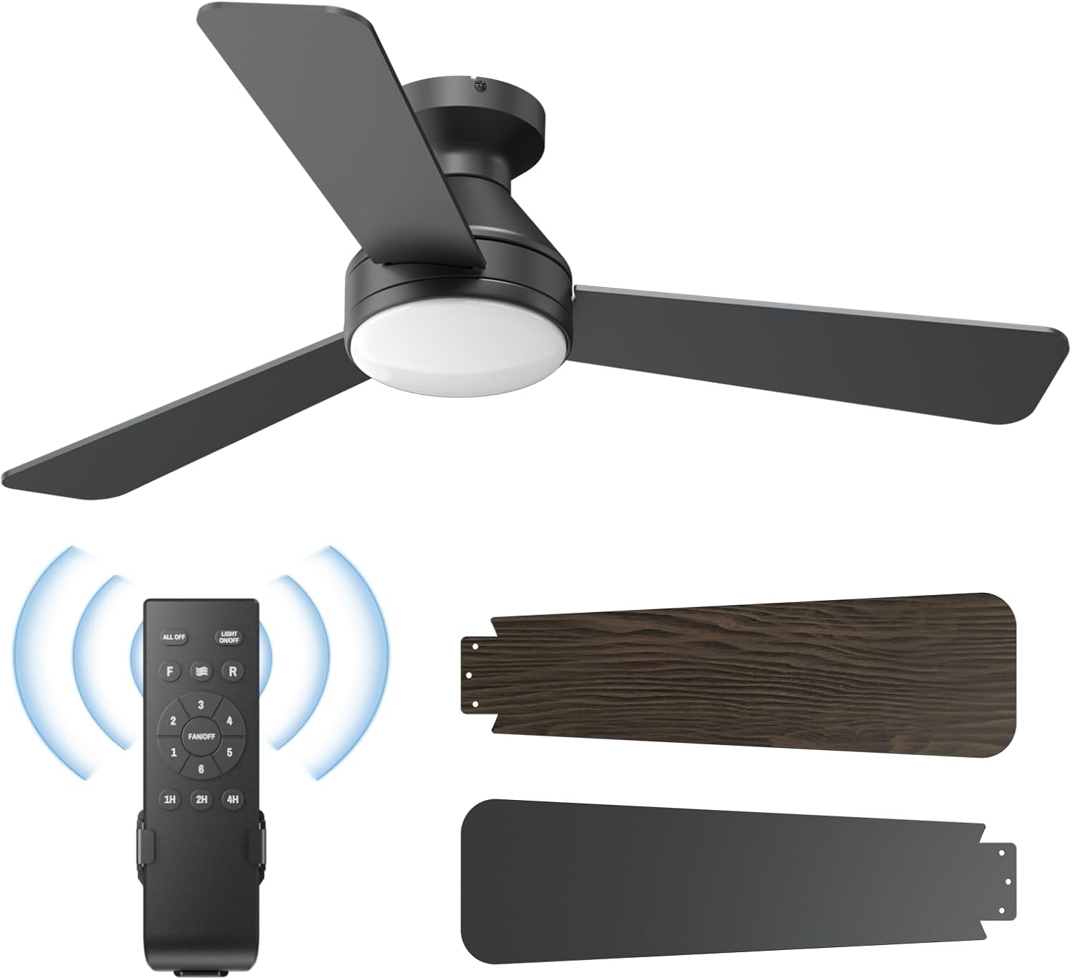 DAHUICFL 42-inch black ceiling fan with 3 blades