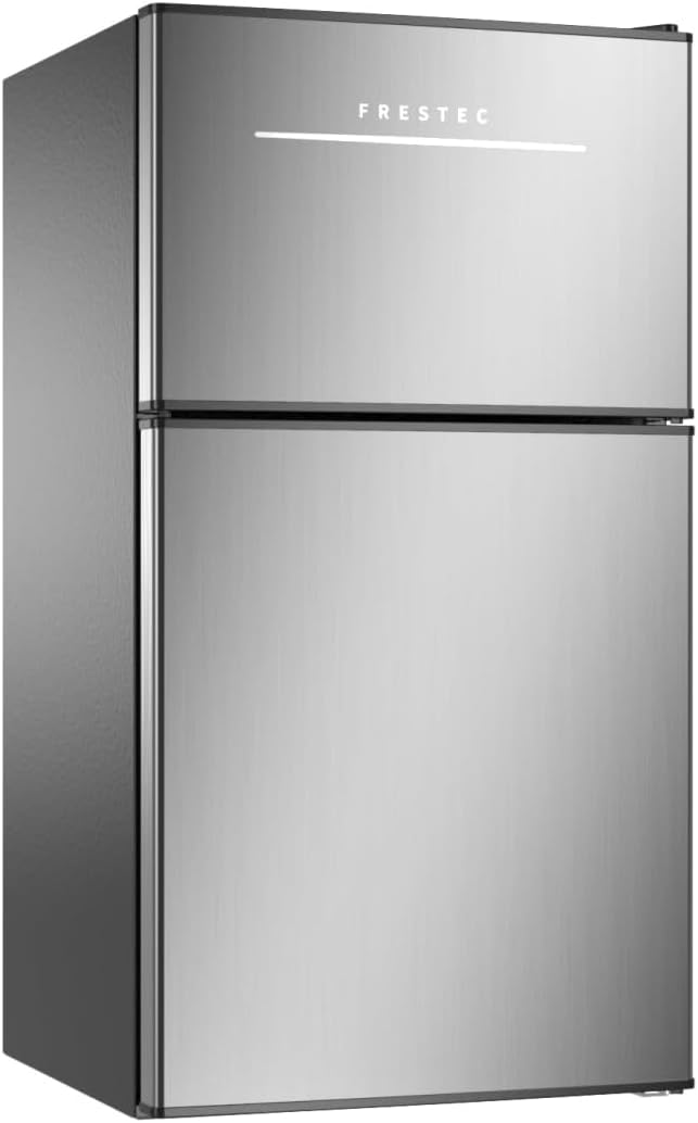 Frestec 3.2 cu.ft Mini Fridge with Freezer Stainless Steel