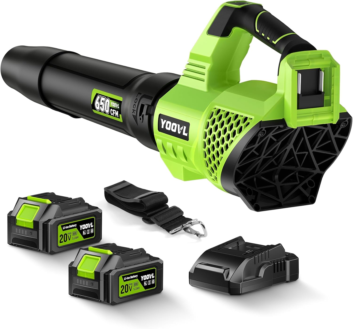 YOOVL 650 CFM Cordless Leaf Blower with Shoulder Strap